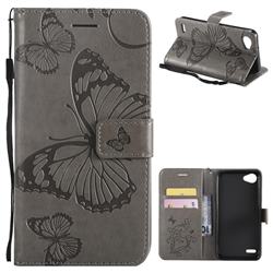 Embossing 3D Butterfly Leather Wallet Case for LG Q6 (LG G6 Mini) - Gray