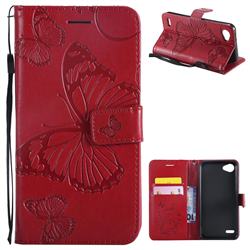 Embossing 3D Butterfly Leather Wallet Case for LG Q6 (LG G6 Mini) - Red