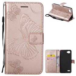 Embossing 3D Butterfly Leather Wallet Case for LG Q6 (LG G6 Mini) - Rose Gold