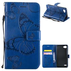 Embossing 3D Butterfly Leather Wallet Case for LG Q6 (LG G6 Mini) - Blue