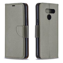 Classic Luxury Litchi Leather Phone Wallet Case for LG Q60 - Gray