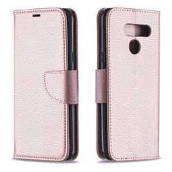 Classic Luxury Litchi Leather Phone Wallet Case for LG Q60 - Golden