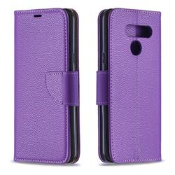 Classic Luxury Litchi Leather Phone Wallet Case for LG Q60 - Purple