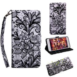 Black Lace Rose 3D Painted Leather Wallet Case for LG Q60