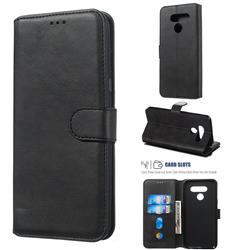 Retro Calf Matte Leather Wallet Phone Case for LG Q60 - Black
