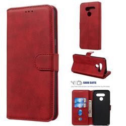 Retro Calf Matte Leather Wallet Phone Case for LG Q60 - Red