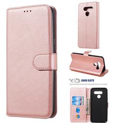 Retro Calf Matte Leather Wallet Phone Case for LG Q60 - Pink