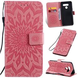 Embossing Sunflower Leather Wallet Case for LG Q60 - Pink