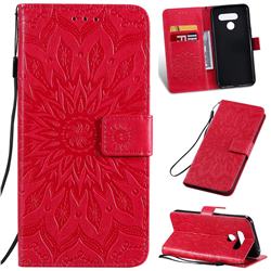 Embossing Sunflower Leather Wallet Case for LG Q60 - Red