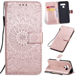 Embossing Sunflower Leather Wallet Case for LG Q60 - Rose Gold