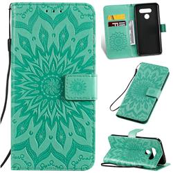 Embossing Sunflower Leather Wallet Case for LG Q60 - Green