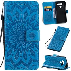 Embossing Sunflower Leather Wallet Case for LG Q60 - Blue