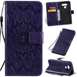 Embossing Sunflower Leather Wallet Case for LG Q60 - Purple