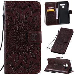 Embossing Sunflower Leather Wallet Case for LG Q60 - Brown