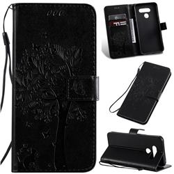Embossing Butterfly Tree Leather Wallet Case for LG Q60 - Black
