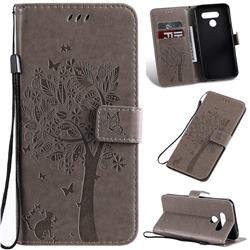 Embossing Butterfly Tree Leather Wallet Case for LG Q60 - Grey