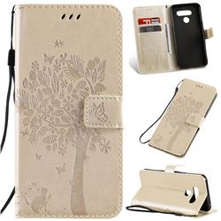 Embossing Butterfly Tree Leather Wallet Case for LG Q60 - Champagne