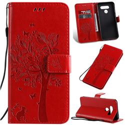 Embossing Butterfly Tree Leather Wallet Case for LG Q60 - Red