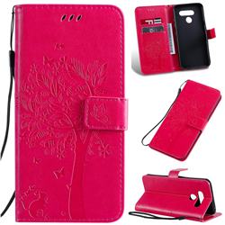 Embossing Butterfly Tree Leather Wallet Case for LG Q60 - Rose