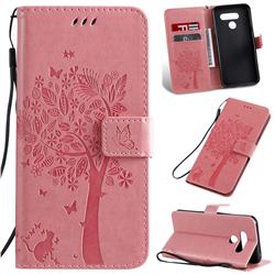 Embossing Butterfly Tree Leather Wallet Case for LG Q60 - Pink