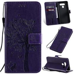 Embossing Butterfly Tree Leather Wallet Case for LG Q60 - Purple