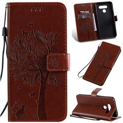 Embossing Butterfly Tree Leather Wallet Case for LG Q60 - Coffee