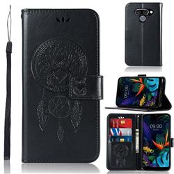Intricate Embossing Owl Campanula Leather Wallet Case for LG Q60 - Black