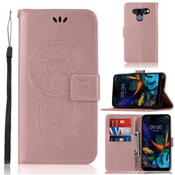 Intricate Embossing Owl Campanula Leather Wallet Case for LG Q60 - Rose Gold