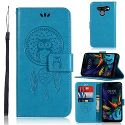 Intricate Embossing Owl Campanula Leather Wallet Case for LG Q60 - Blue