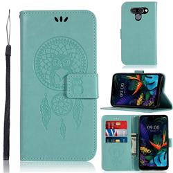 Intricate Embossing Owl Campanula Leather Wallet Case for LG Q60 - Green