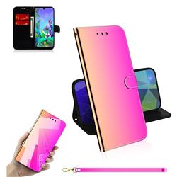 Shining Mirror Like Surface Leather Wallet Case for LG Q60 - Rainbow Gradient