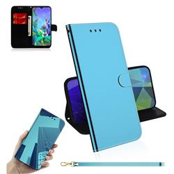 Shining Mirror Like Surface Leather Wallet Case for LG Q60 - Blue