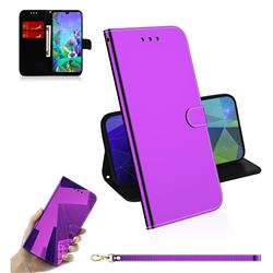 Shining Mirror Like Surface Leather Wallet Case for LG Q60 - Purple