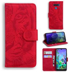 Intricate Embossing Tiger Face Leather Wallet Case for LG Q60 - Red