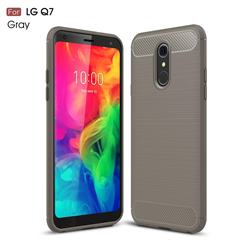 Luxury Carbon Fiber Brushed Wire Drawing Silicone TPU Back Cover for LG Q7 / Q7+ / Q7 Alpha / Q7α - Gray