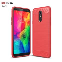 Luxury Carbon Fiber Brushed Wire Drawing Silicone TPU Back Cover for LG Q7 / Q7+ / Q7 Alpha / Q7α - Red