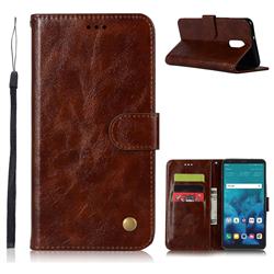 Luxury Retro Leather Wallet Case for LG Q7 / Q7+ / Q7 Alpha / Q7α - Brown