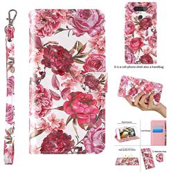 Red Flower 3D Painted Leather Wallet Case for LG Q70