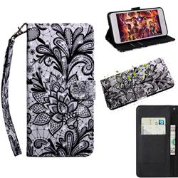 Black Lace Rose 3D Painted Leather Wallet Case for LG Q70