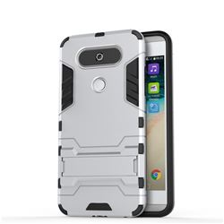 Armor Premium Tactical Grip Kickstand Shockproof Dual Layer Rugged Hard Cover for LG Q8(2017, 5.2 inch) - Silver