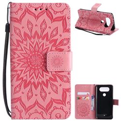 Embossing Sunflower Leather Wallet Case for LG Q8(2017, 5.2 inch) - Pink