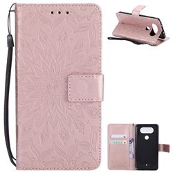 Embossing Sunflower Leather Wallet Case for LG Q8(2017, 5.2 inch) - Rose Gold