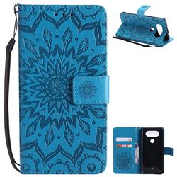 Embossing Sunflower Leather Wallet Case for LG Q8(2017, 5.2 inch) - Blue