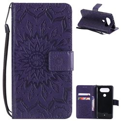 Embossing Sunflower Leather Wallet Case for LG Q8(2017, 5.2 inch) - Purple