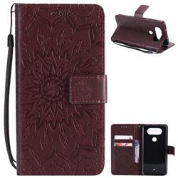Embossing Sunflower Leather Wallet Case for LG Q8(2017, 5.2 inch) - Brown