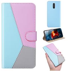 Tricolour Stitching Wallet Flip Cover for LG Q8(2017, 5.2 inch) - Blue