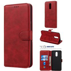 Retro Calf Matte Leather Wallet Phone Case for LG Q8(2018, 6.2 inch) - Red