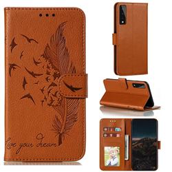 Intricate Embossing Lychee Feather Bird Leather Wallet Case for LG Stylo 7 5G - Brown