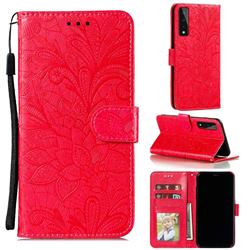 Intricate Embossing Lace Jasmine Flower Leather Wallet Case for LG Stylo 7 5G - Red