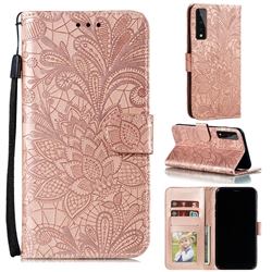 Intricate Embossing Lace Jasmine Flower Leather Wallet Case for LG Stylo 7 5G - Rose Gold